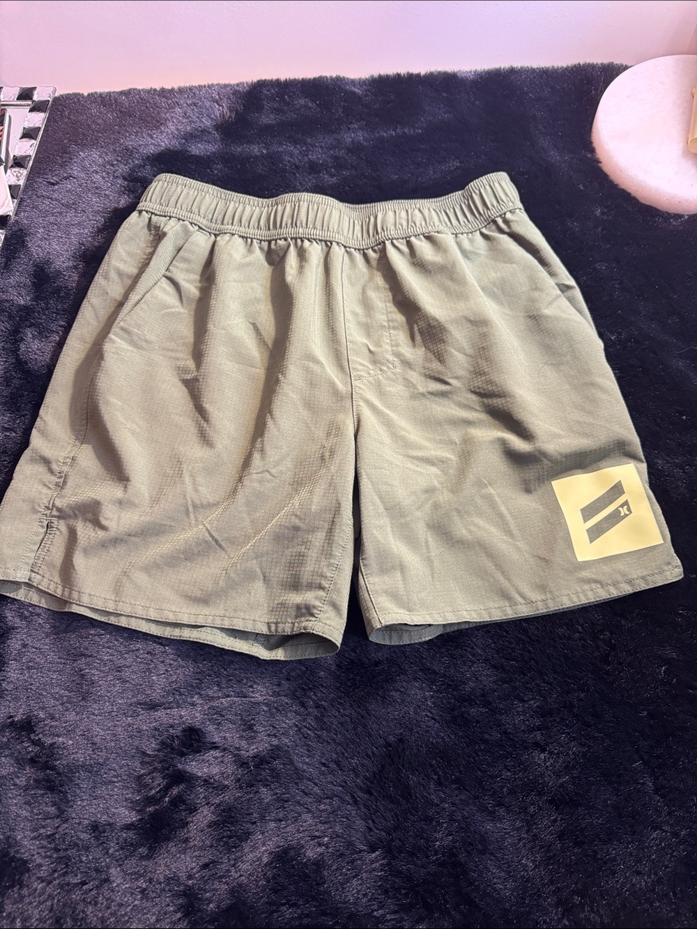 Hurley Olive Green Athletic Shorts with Logo Patch